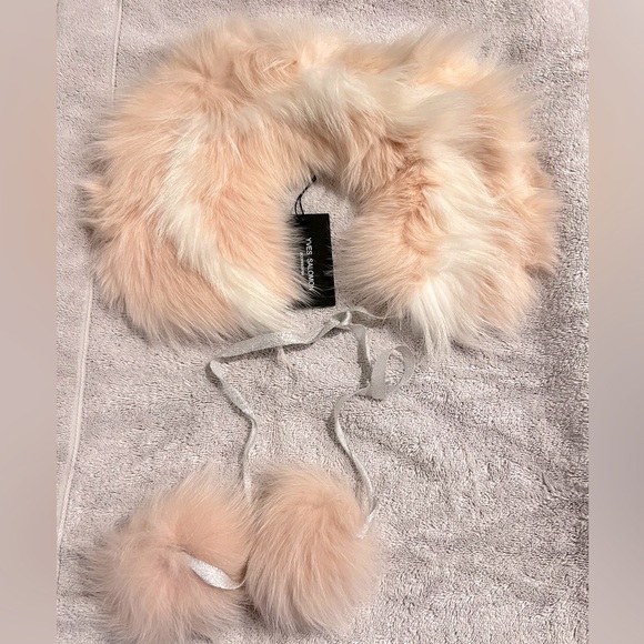 yves salomon Fur Collar with Pom Poms
